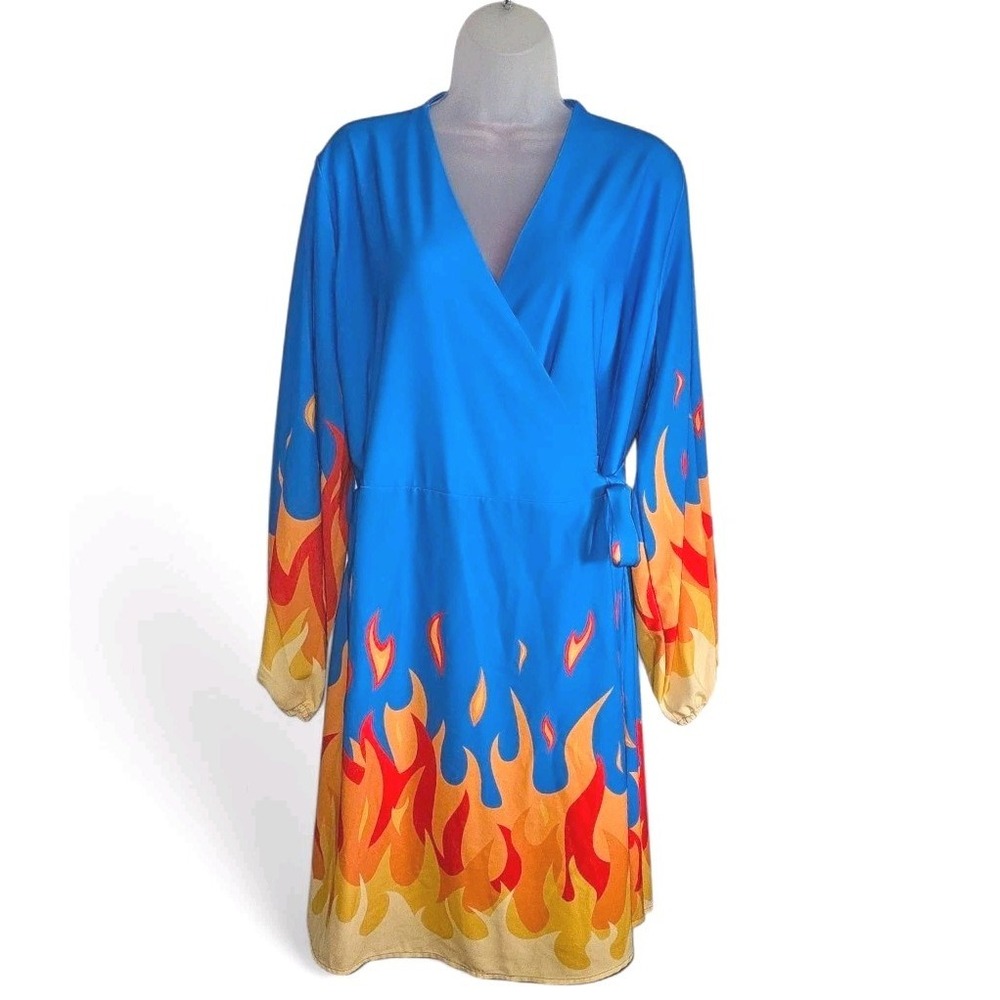 Shinesty The Blaze Of Glory Flames Graphic Wrap Dress Womens Sz‎ 2XL  NWT